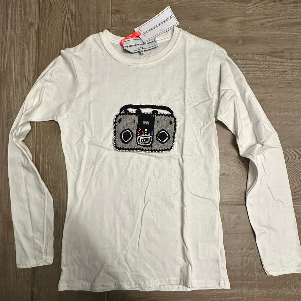 Michaela Beurger Long Sleeve Boombox Tap White Tshirt - NWT Size M